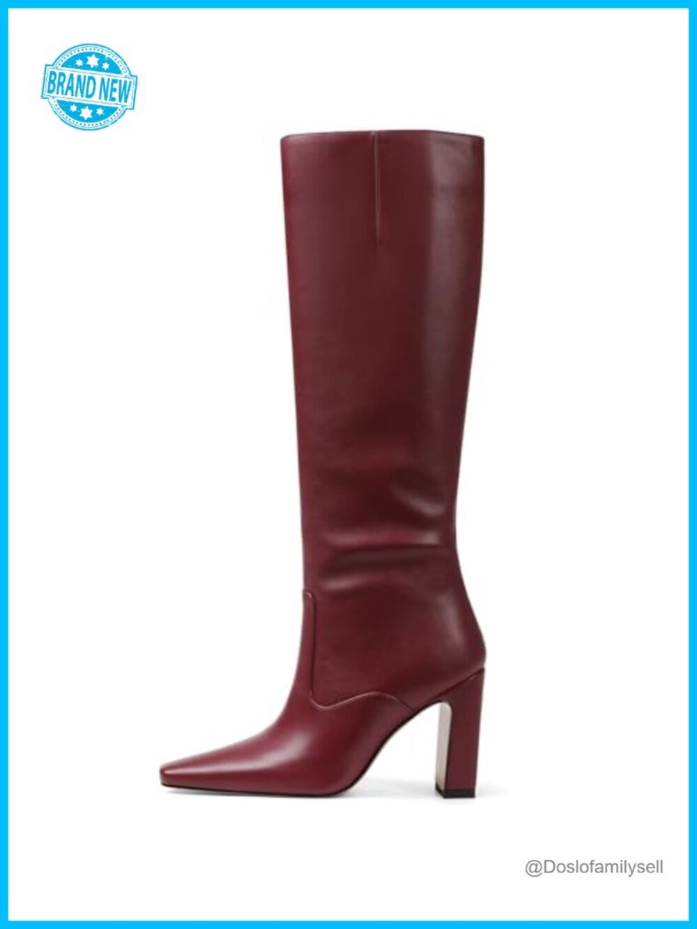 Women's Square Toe Chunky Block Heel Knee High Boots Faux Leather